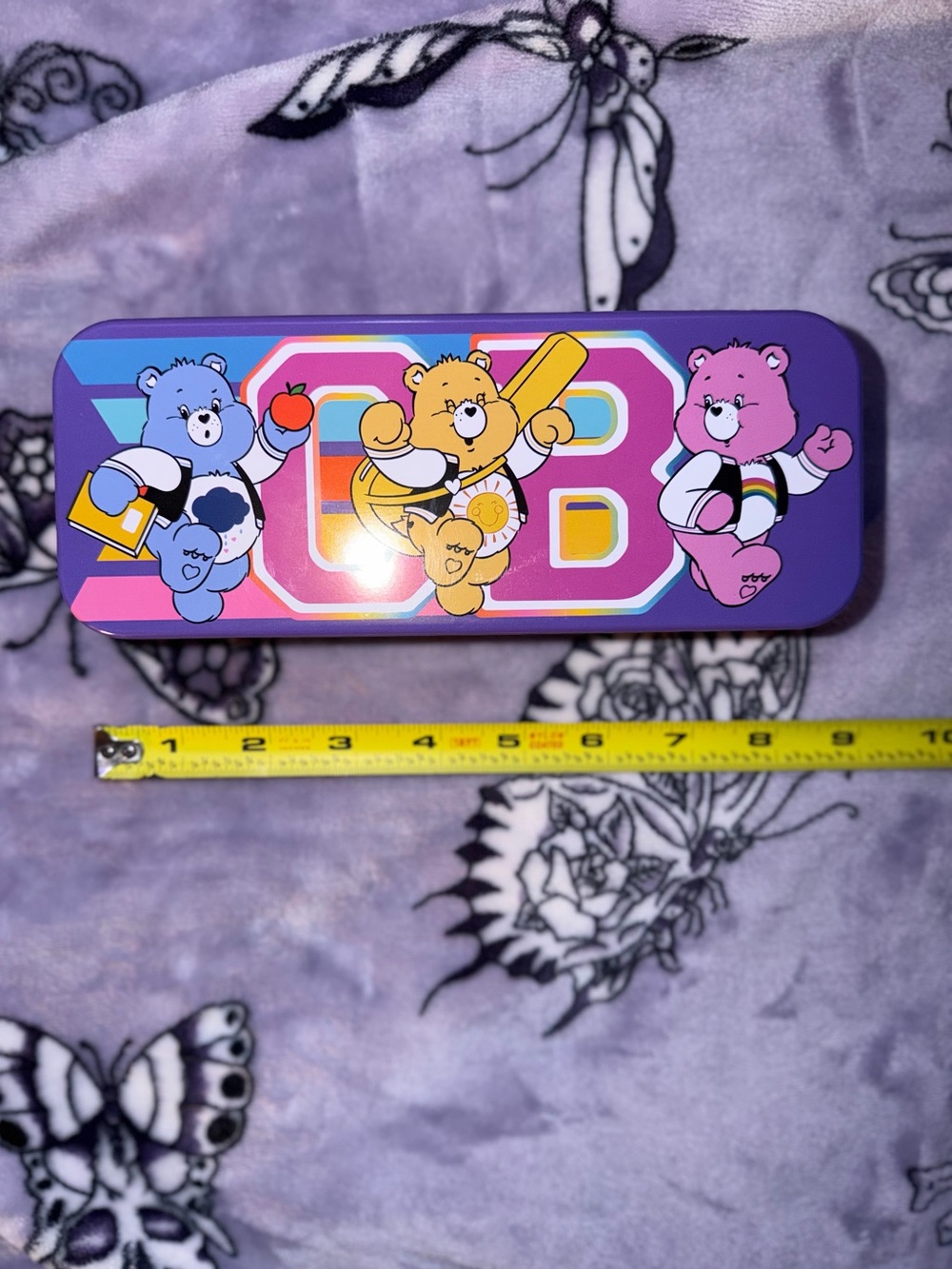 Y2K Care Bears Purple Tin Pencil Box Retro 1982 Stationery